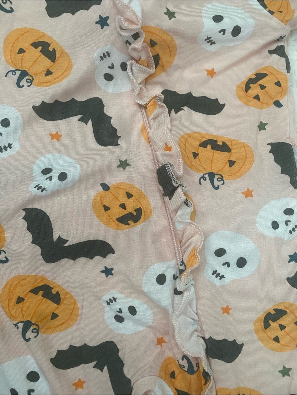 Kids Halloween Pumpkin & Skull Ruffle Pajama - Pink